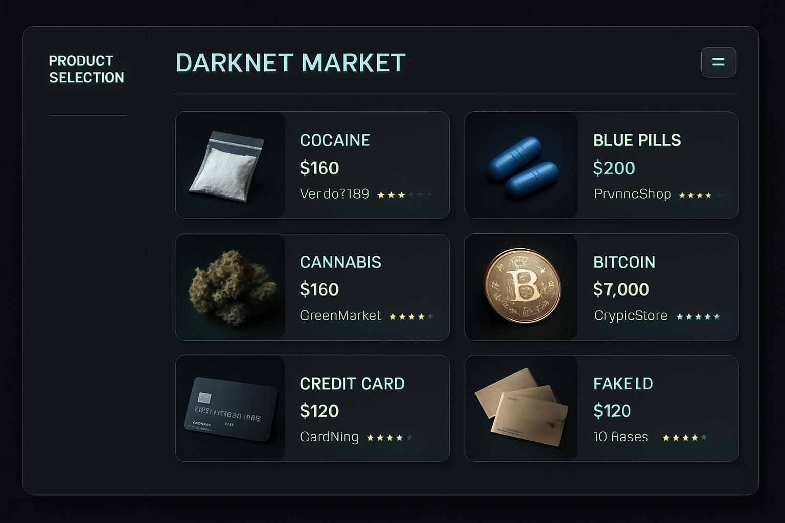 Nexus Market Product Selection Dashboard - Marketplace Interface